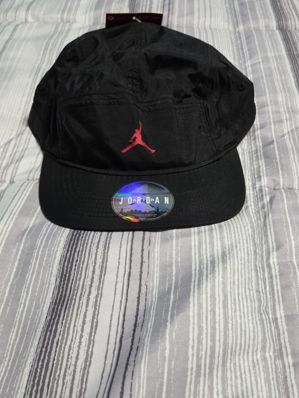 Nike Jordan AW84 Legacy Jumpman 5-Panel Hat – Black Nylon w/ Red Embroidery
